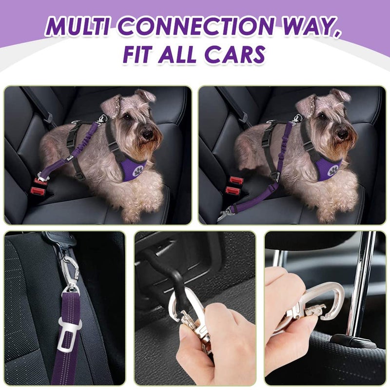 Lukovee Dog Seat Belt - Adjustable Dog Car Harness for Large, Medium, Small Dogs - Soft Padded & Breathable Mesh Dog Seatbelt with Vehicle Connector Strap (Purple Double Clip, X-Small) - Image 2